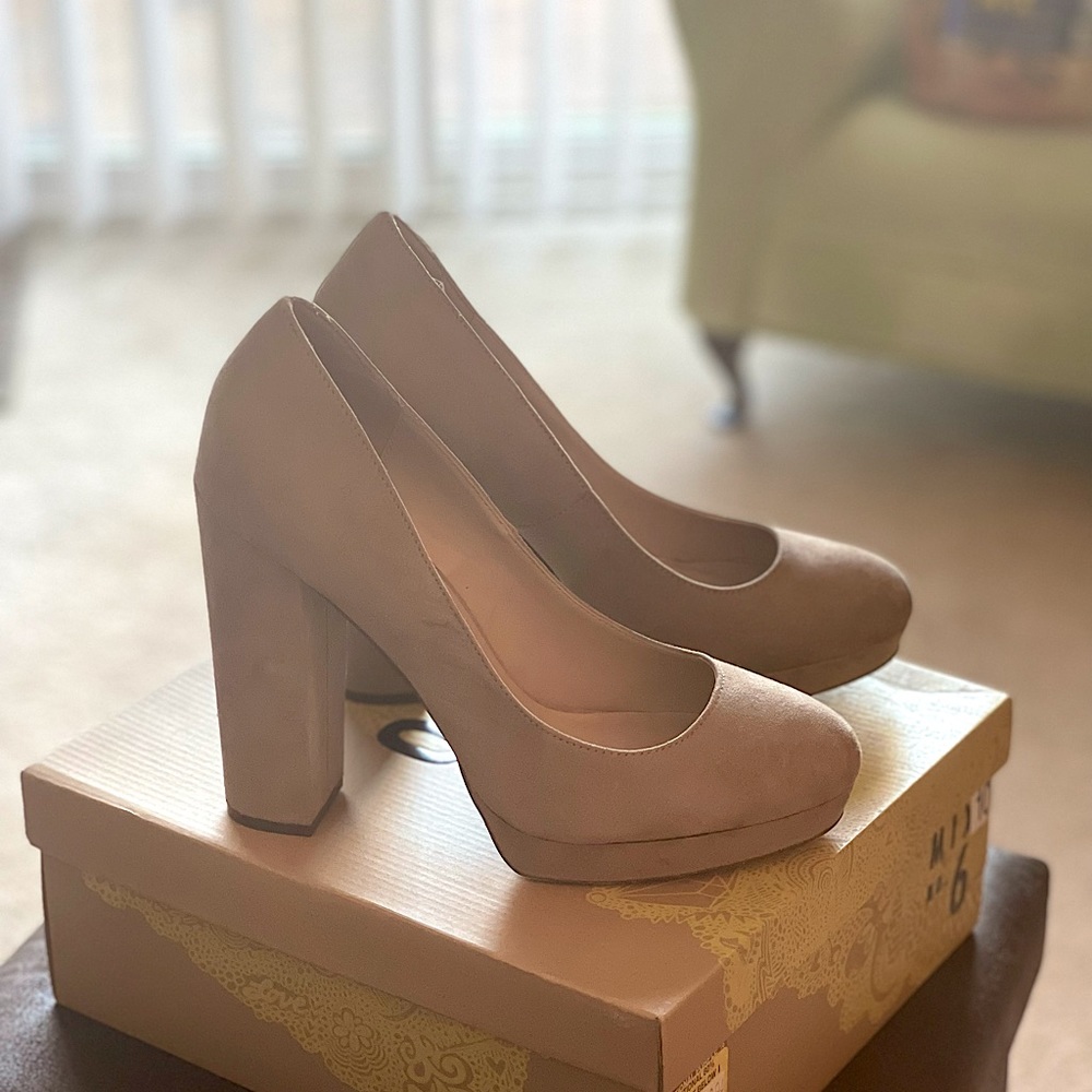 Nude Suede Platform Heels